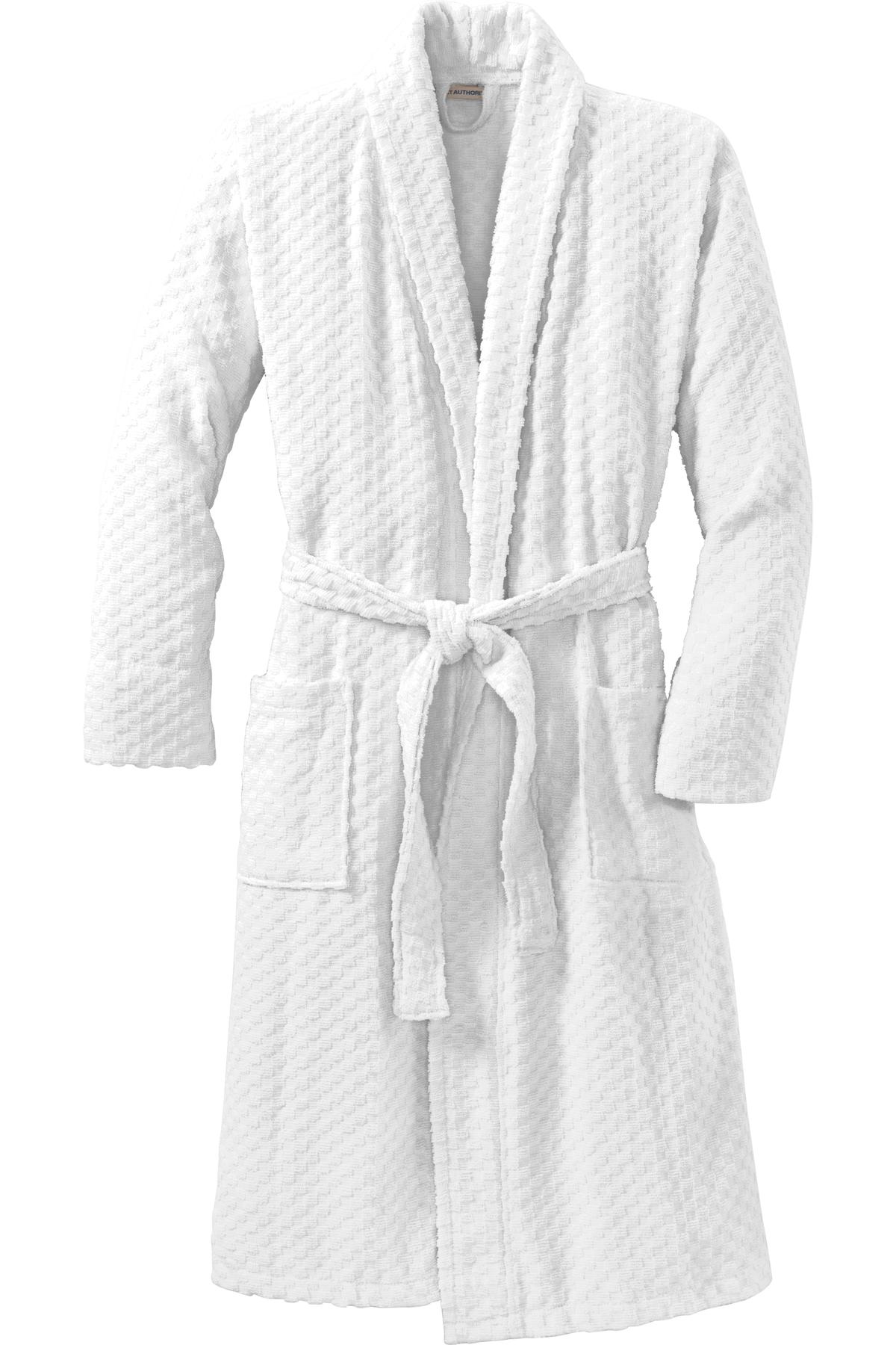 Port Authority Checkered Terry Shawl Collar Robe — R103 — White flat front