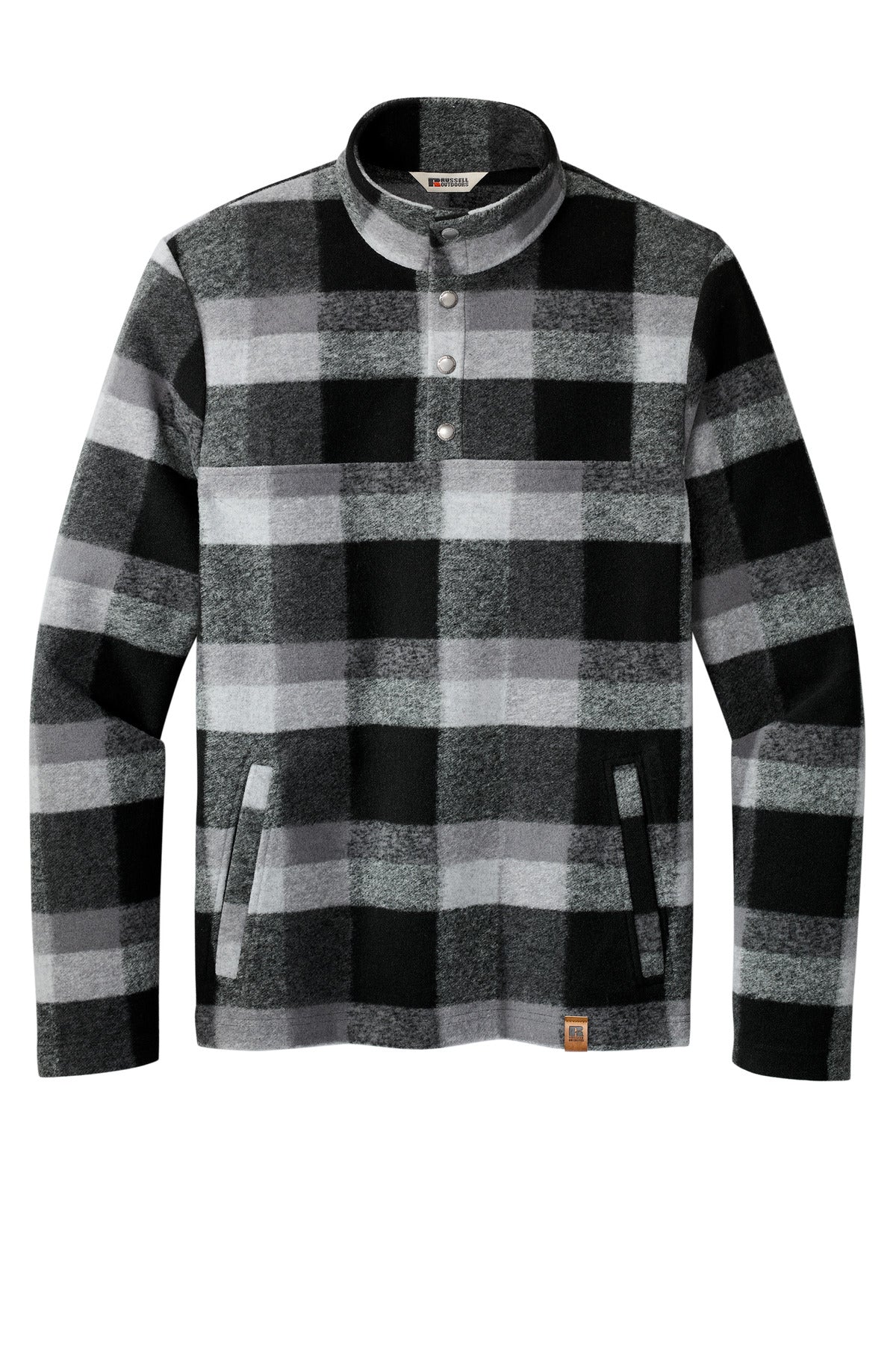 Russell Outdoors Basin Heavyweight Snap Pullover — RU551 — Deep Black Plaid flat front