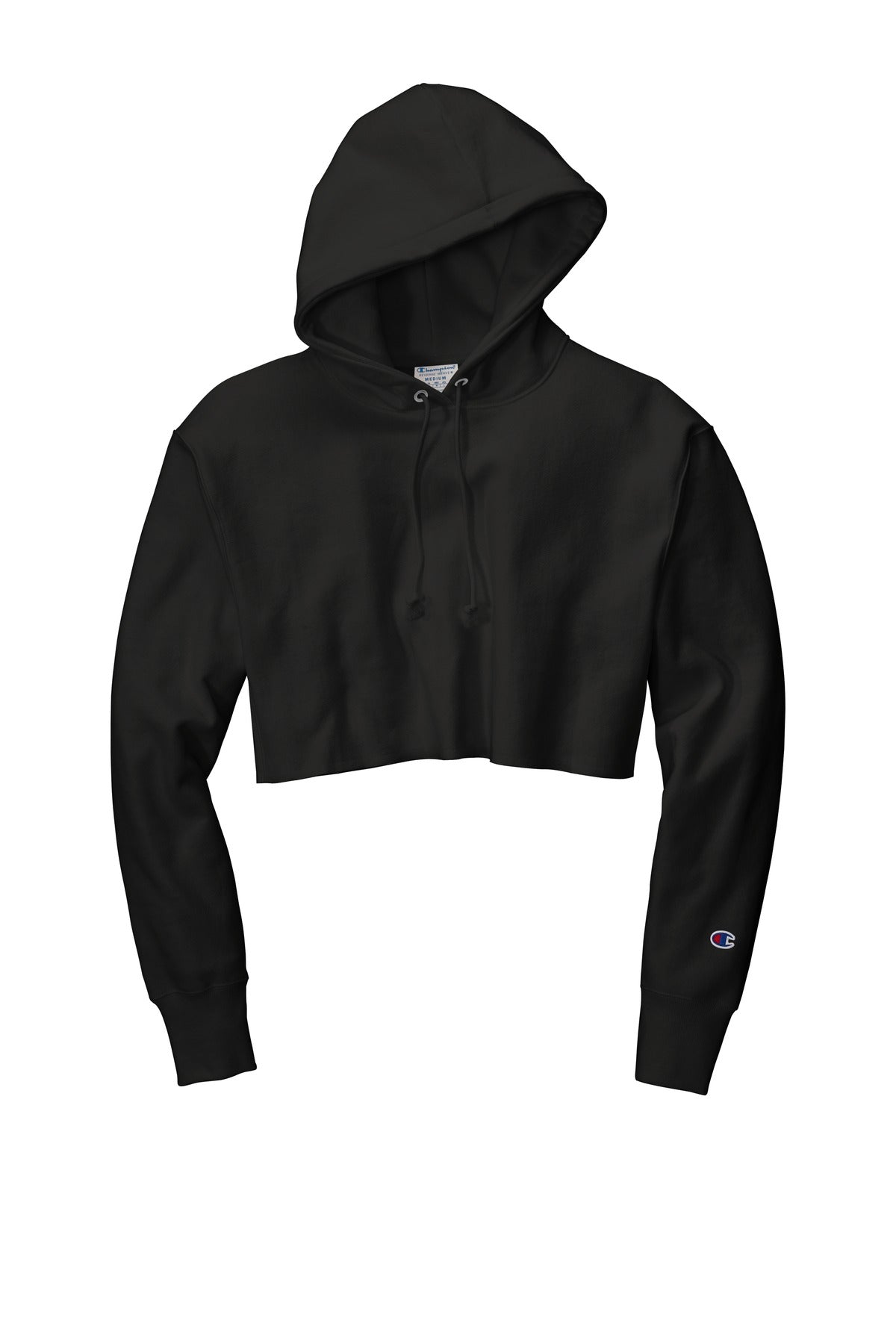 Champion Women's Reverse Weave Cropped Hoodie — RW01W — Black flat front