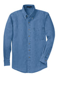Embroidered Champion Powerblend Midweight Crewneck Sweatshirt — S600 — Faded Denim flat front