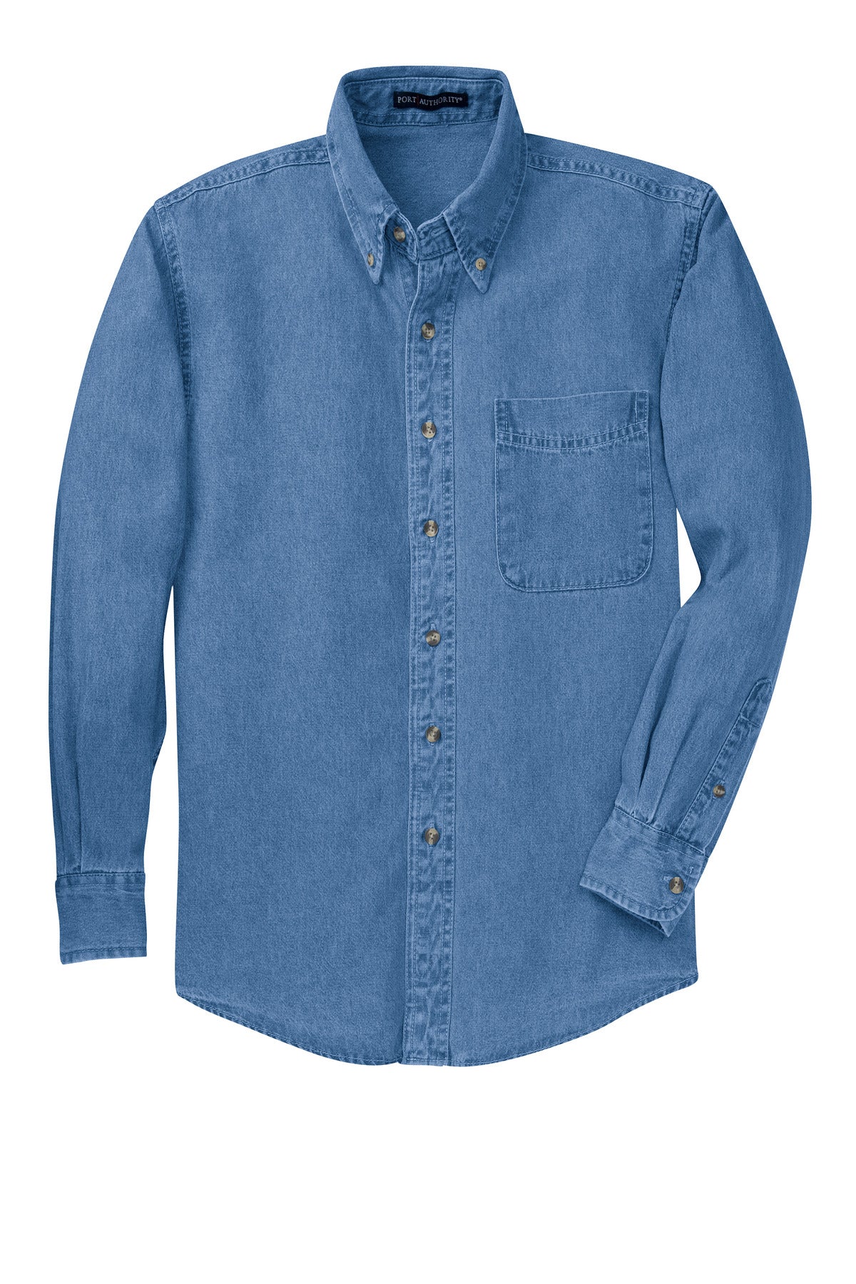 Embroidered Champion Powerblend Midweight Crewneck Sweatshirt — S600 — Faded Denim flat front