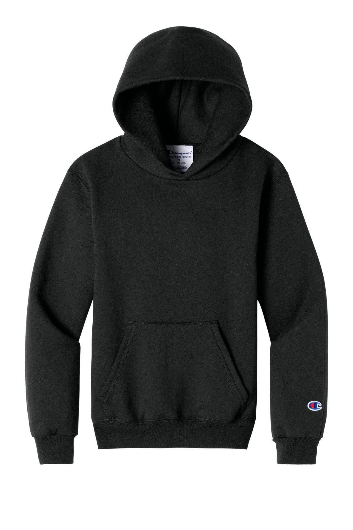 Embroidered Champion Powerblend Midweight Pullover Hoodie — S790 — Black flat front
