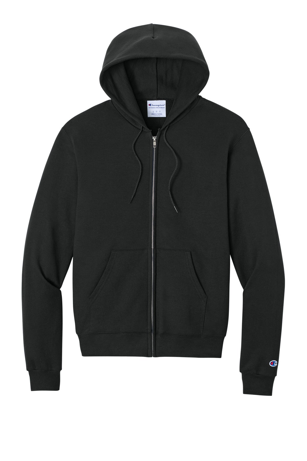 Embroidered Champion Powerblend Midweight Zip Hoodie — S800 — Black flat front