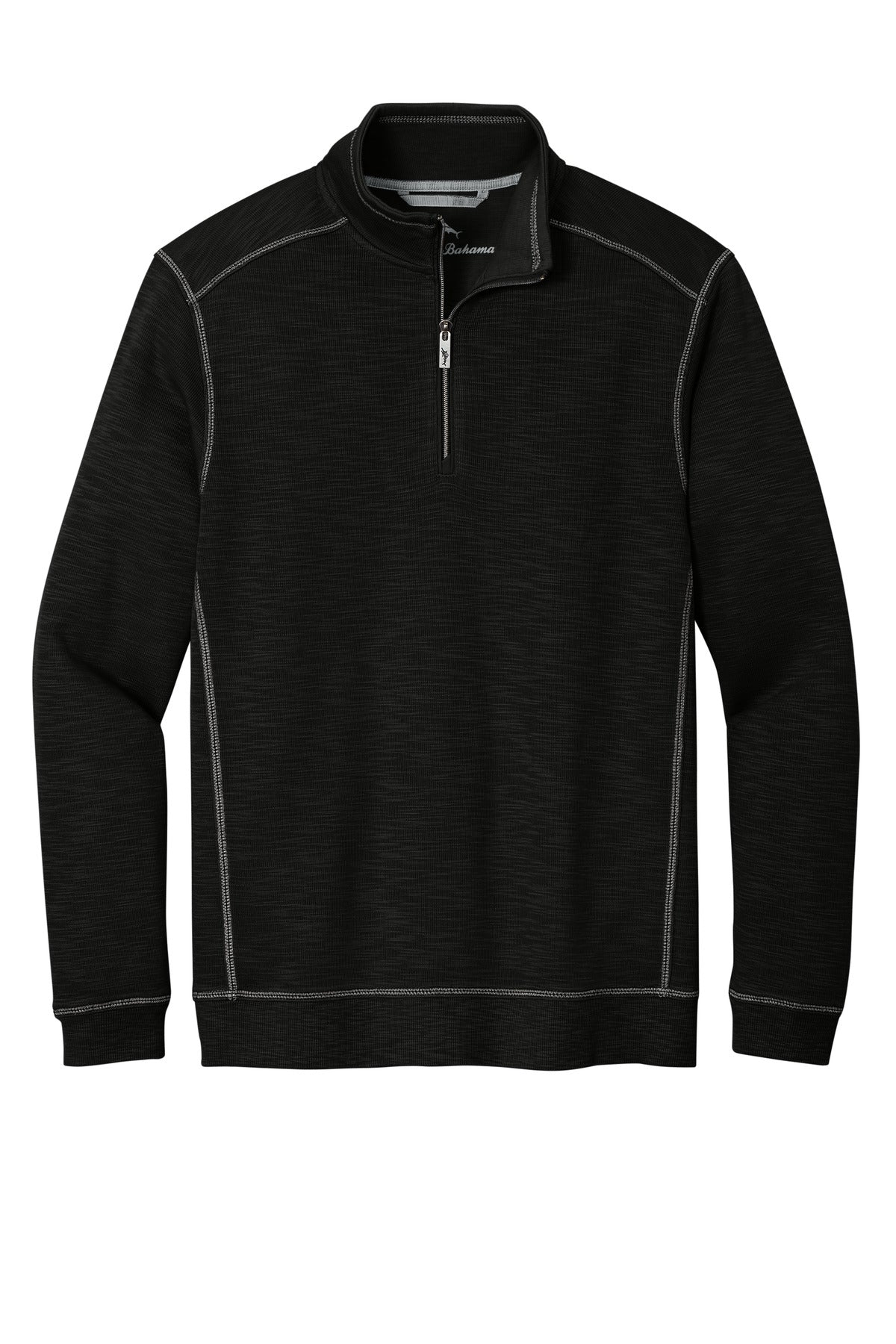 Tommy Bahama Tobago Bay Slub Half Zip Sweatshirt — ST226342TB — Black flat front
