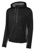 Sport-Tek Colorblock Performance Pullover Hoodie — ST235 — Black/ Dark Smoke Grey flat front
