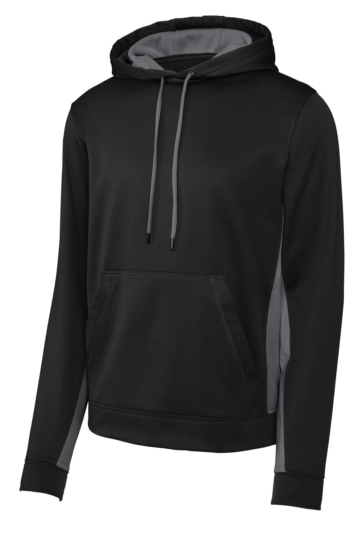 Sport-Tek Colorblock Performance Pullover Hoodie — ST235 — Black/ Dark Smoke Grey flat front