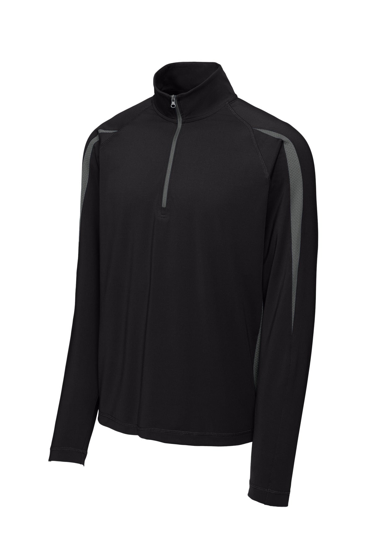 Sport-Tek Contrast Performance Half Zip Pullover — ST851 — Black/ Charcoal Grey flat front