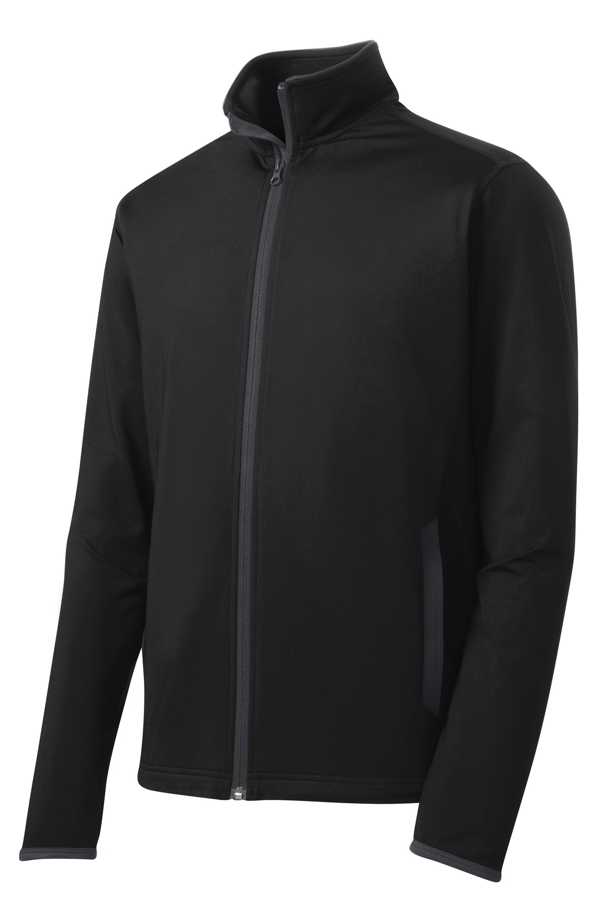 Sport-Tek Sport-Wick Stretch Full Zip Jacket — ST853 — Black/ Charcoal Grey flat front